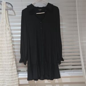 Juicy Couture Black Long-Sleeve Ruffle-Hem Dress
